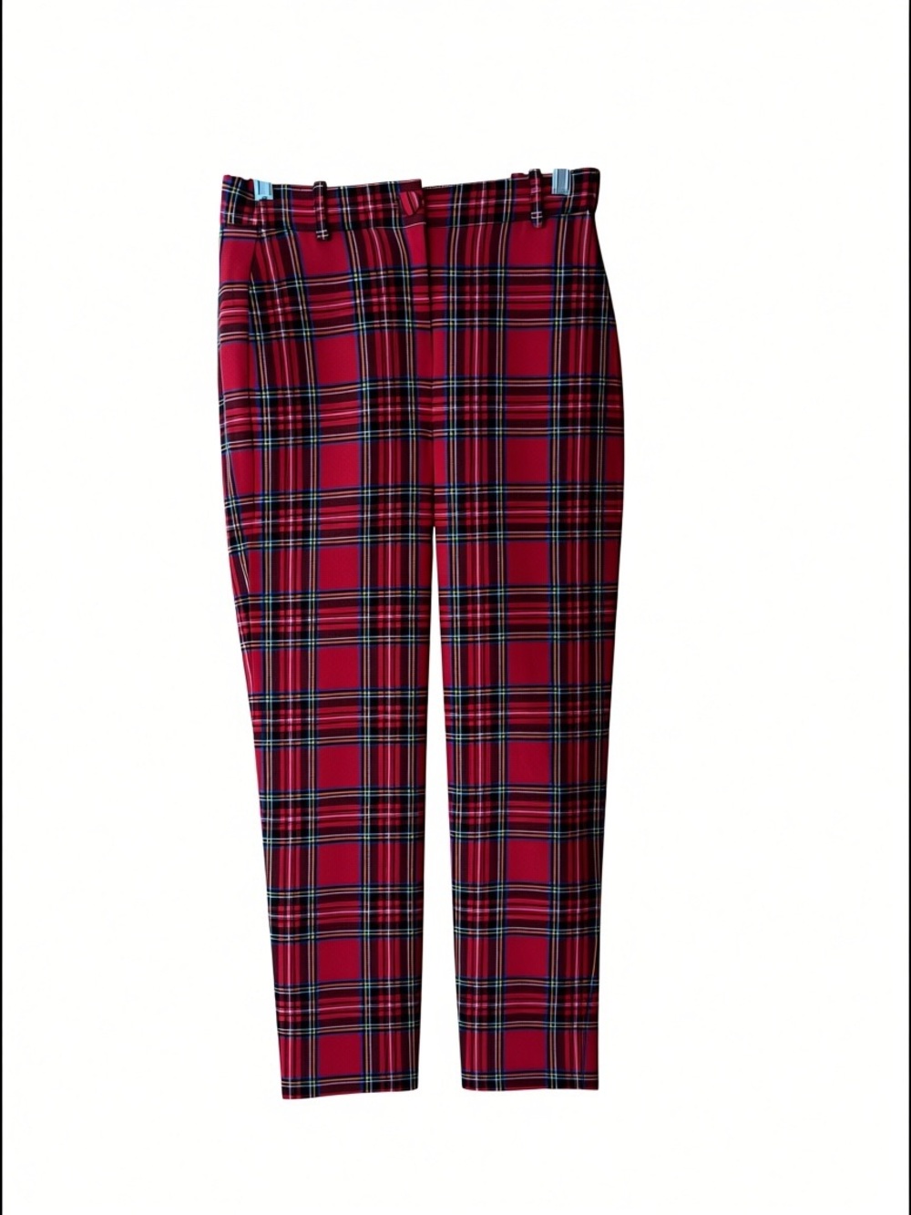J. Crew Cameron Wool Blend High-Rise Pants in Red Stewart Tartan Plaid